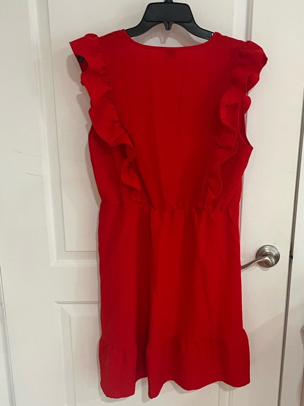 SHEIN Red V-Neck Ruffle Tie-Waist Mini Dress - Picture 2 of 3
